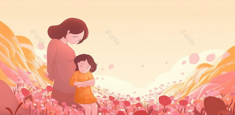 可爱黄衣女孩卡通小清新母亲节母女插画海报背景宣传图,插画/手绘图,插画/手绘图库,插画/手绘图下载,插画/手绘